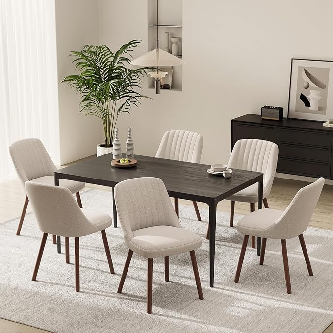 Upholstered Dining Chairs Set of 6, Modern Fabric Kitchen Chairs with Back, Wood Legs for Kitchen Dining Room Restaurant, Camel