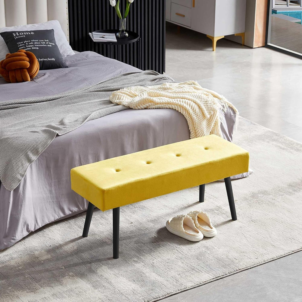 Modern Ottoman Bench, 40 Inch Upholstered Bench with Metal Legs, End of Bed B...