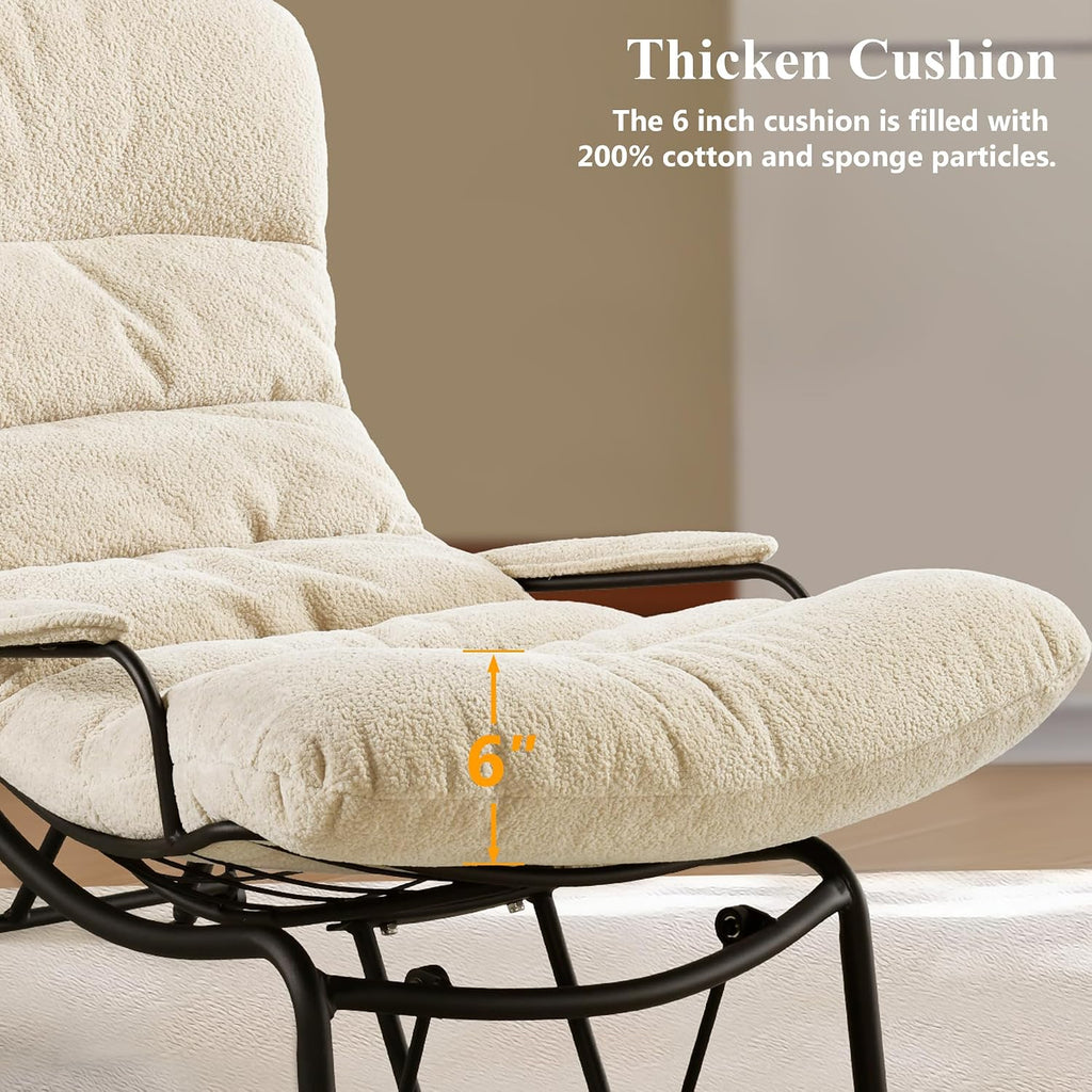 Lazy Lounge Chaise Chair with Ottoman, Cozy Accent Rocking Chairs for Adults with Arm Cushion Armrest, Comfy Reading Book Chair with Gilder Ottomans for Bedroom Living Room, Beige, Sherpa Fabric