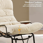 Lazy Lounge Chaise Chair with Ottoman, Cozy Accent Rocking Chairs for Adults with Arm Cushion Armrest, Comfy Reading Book Chair with Gilder Ottomans for Bedroom Living Room, Beige, Sherpa Fabric