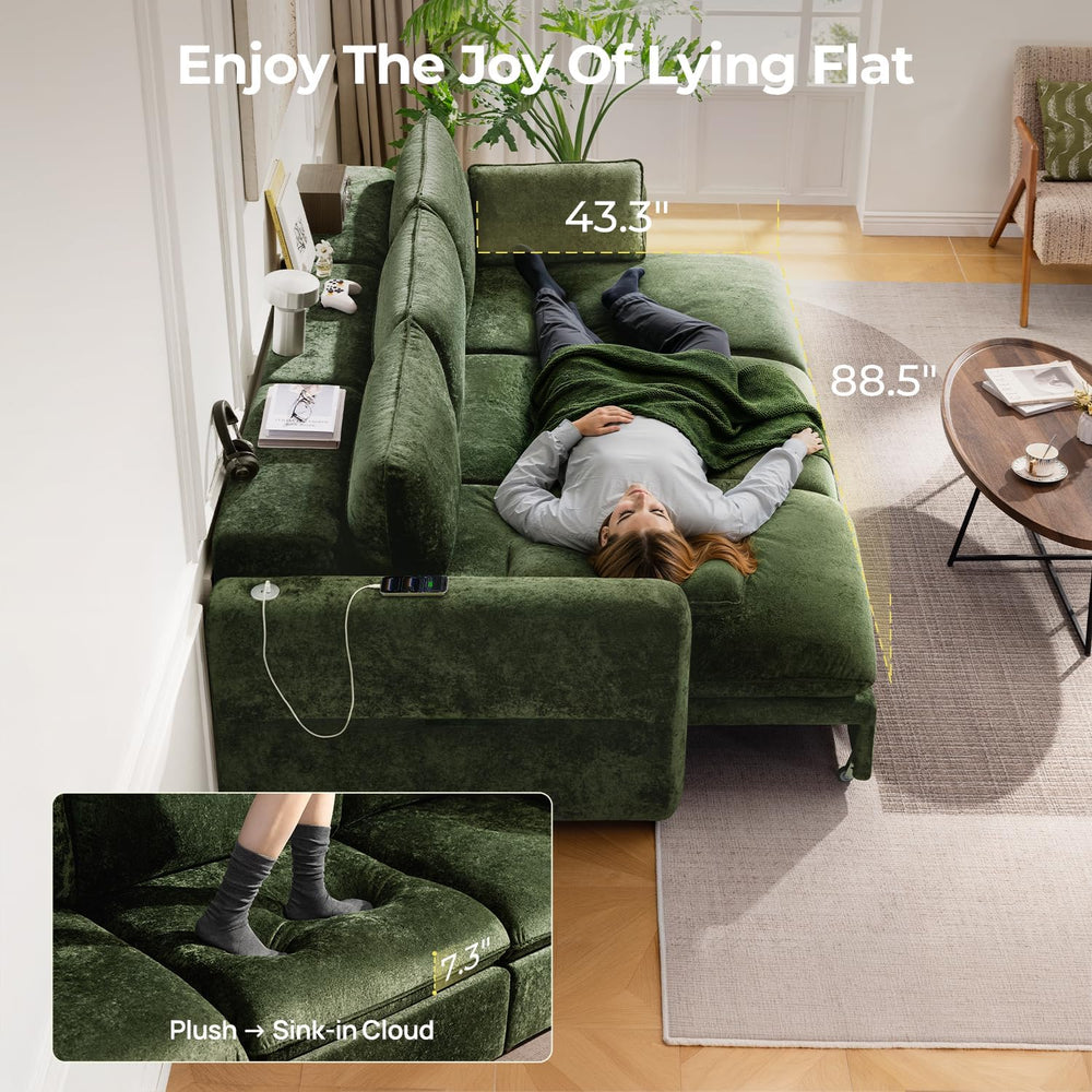 103" Electric Pull Out Sleeper Sofa Bed, 2in1 Power Extendable Couch Bed...