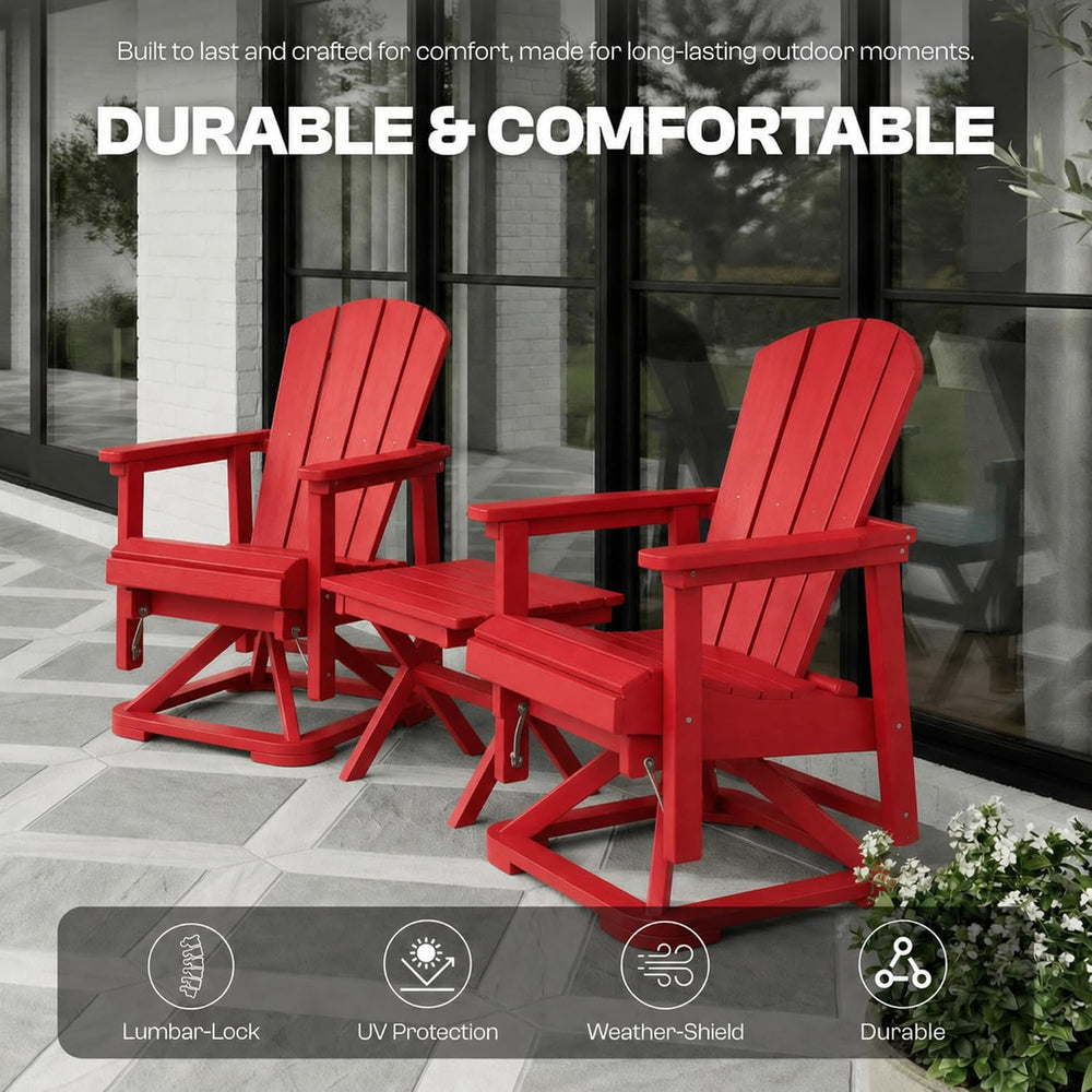 Set of 2 Adirondack Swivel Glider Chairs, All-Weather HDPE Patio Glider Set f...