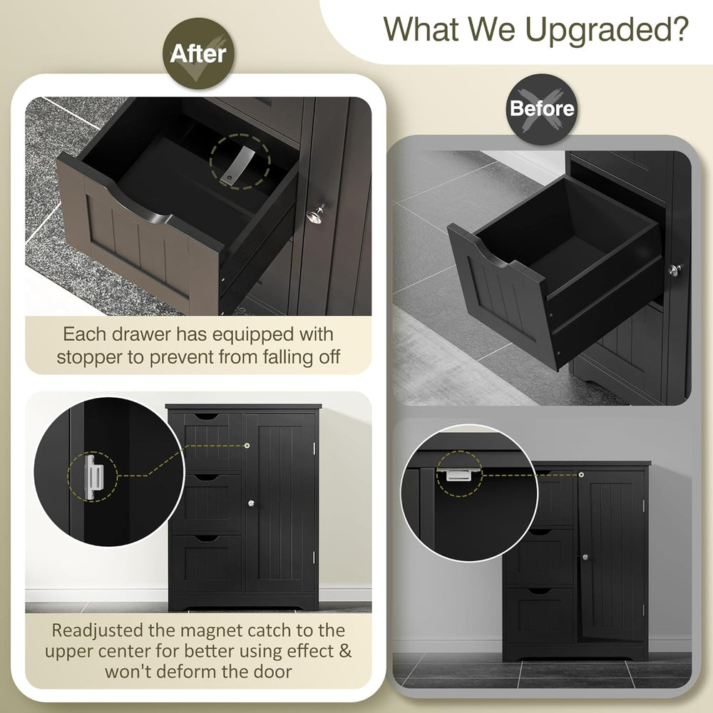 JupiterForce Wooden Bathroom Floor Storage Cabinet, Freestanding Storage Cabi...