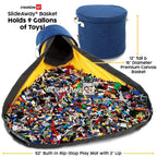 Creative QT SlideAway Toy Storage Organizer & Extra Large 52" Play Mat, Collapsible Storage Bins for Building Bricks, Small Blocks, Toys, Drawstring Cleanup for Kids Playroom & Classroom, Blue