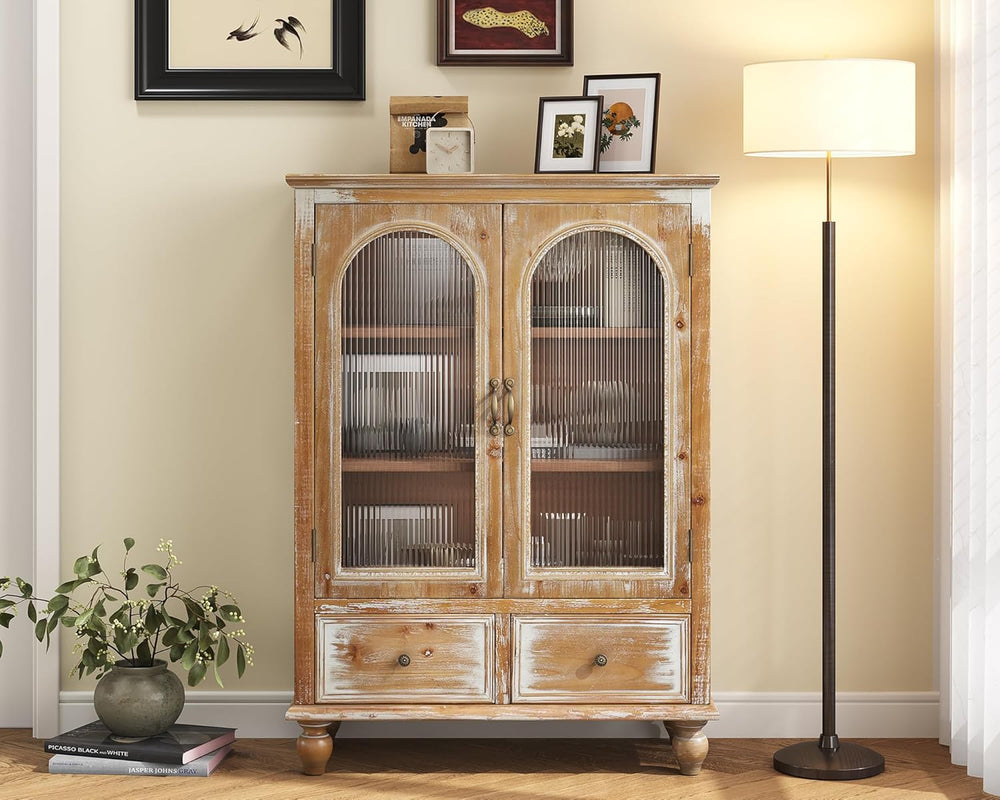 LKTART Solid Wood Storage Cabinet, Kitchen Sideboard Buffet Pantry Cabinet wi...
