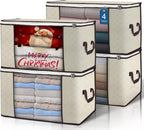 90 L Large Storage Bags, 4 Pack Clothes Storage Bins Foldable Closet Organizers Storage Containers with Reinforced Handle for Clothing, Blanket, Comforters, Bed Sheets, Pillows and Toys (Beige)