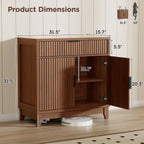 Vabches 32" Fluted Sideboard Buffet Cabinet with Storage, Walnut | Modern Coffee Bar Console Table with Drawer, Fluted Doors & Adjustable Shelf, for Entryway, Living Room, Kitchen, Dining Room