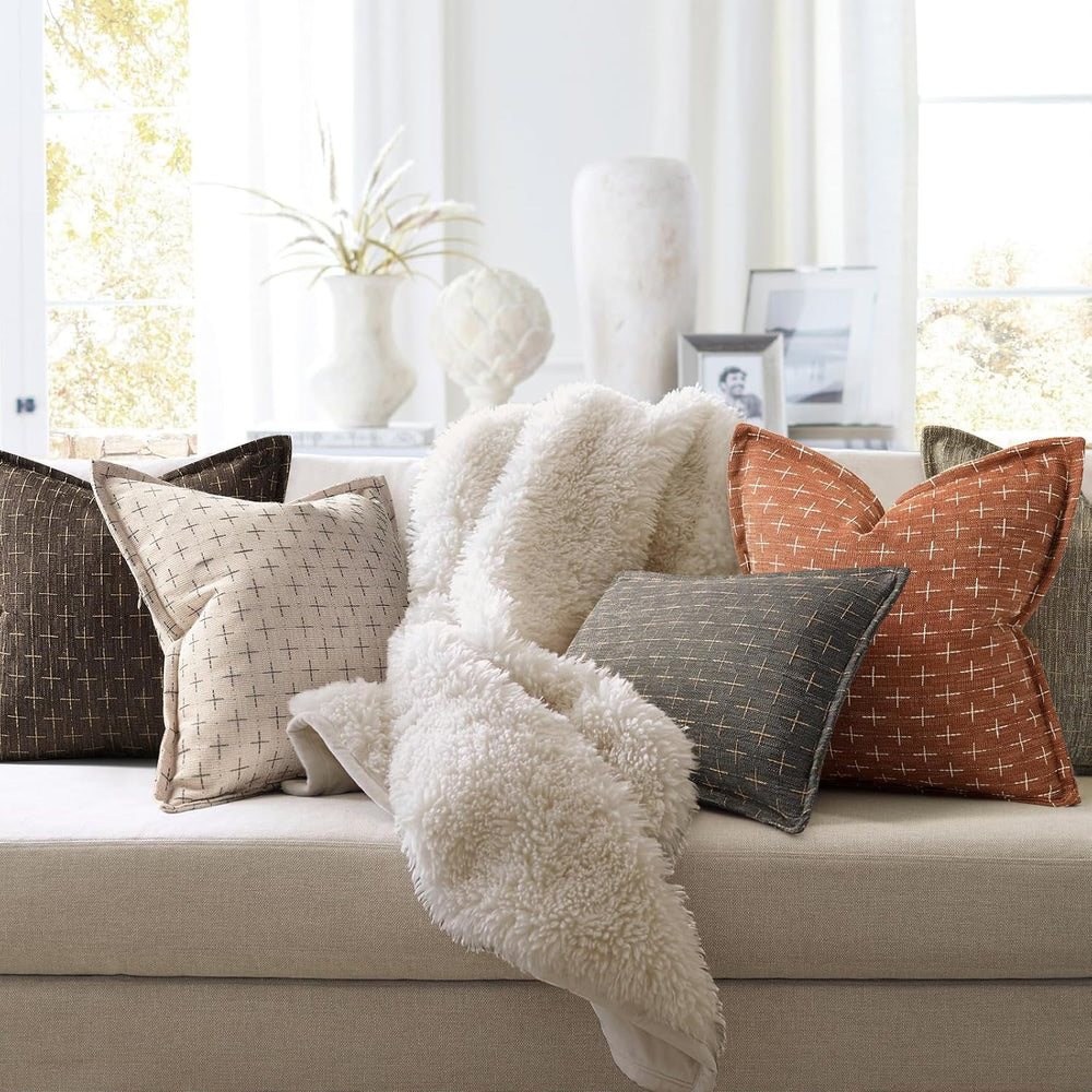 ZWJD Fall Throw Pillow Covers 26x26 Set of 2 Soft Polyester Textured Rust Pil...