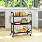 HDANI 3 Tier Metal Rolling Utility Cart,High Capacity Multi Purpose Heavy Duty Cart for Office,Kitchen,Living Room,Bedroom,Black