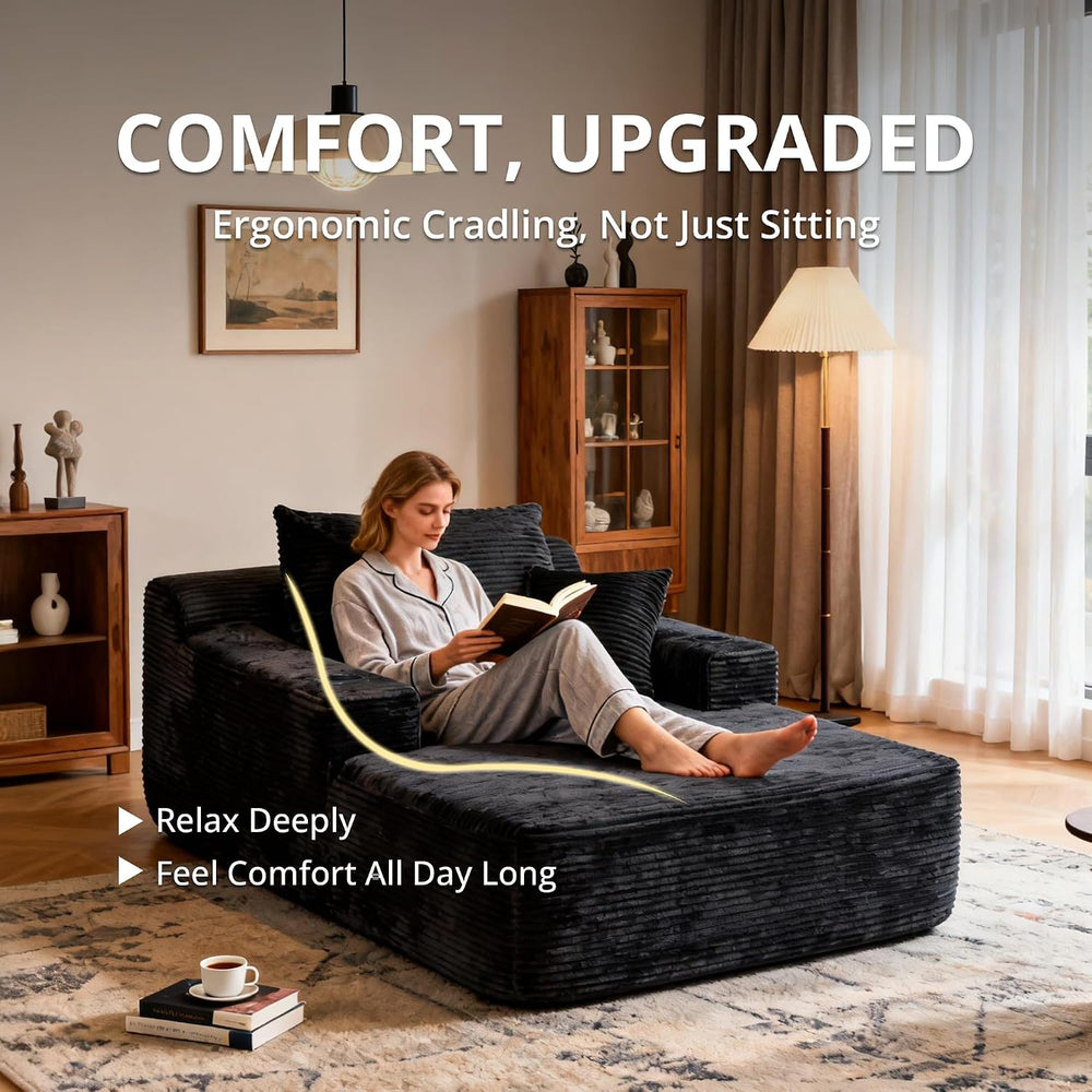 Chaise Lounge Chair Indoor, 67" Oversized Sofa Bed with Pillows No Assem...
