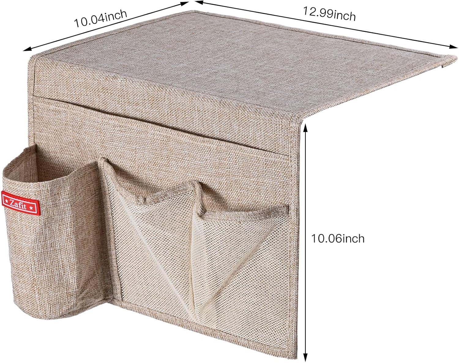 Linen 4 Pockets Bedside Caddy, Bedside Storage Organizer for Magazine, Remotes, Phone (Beige)