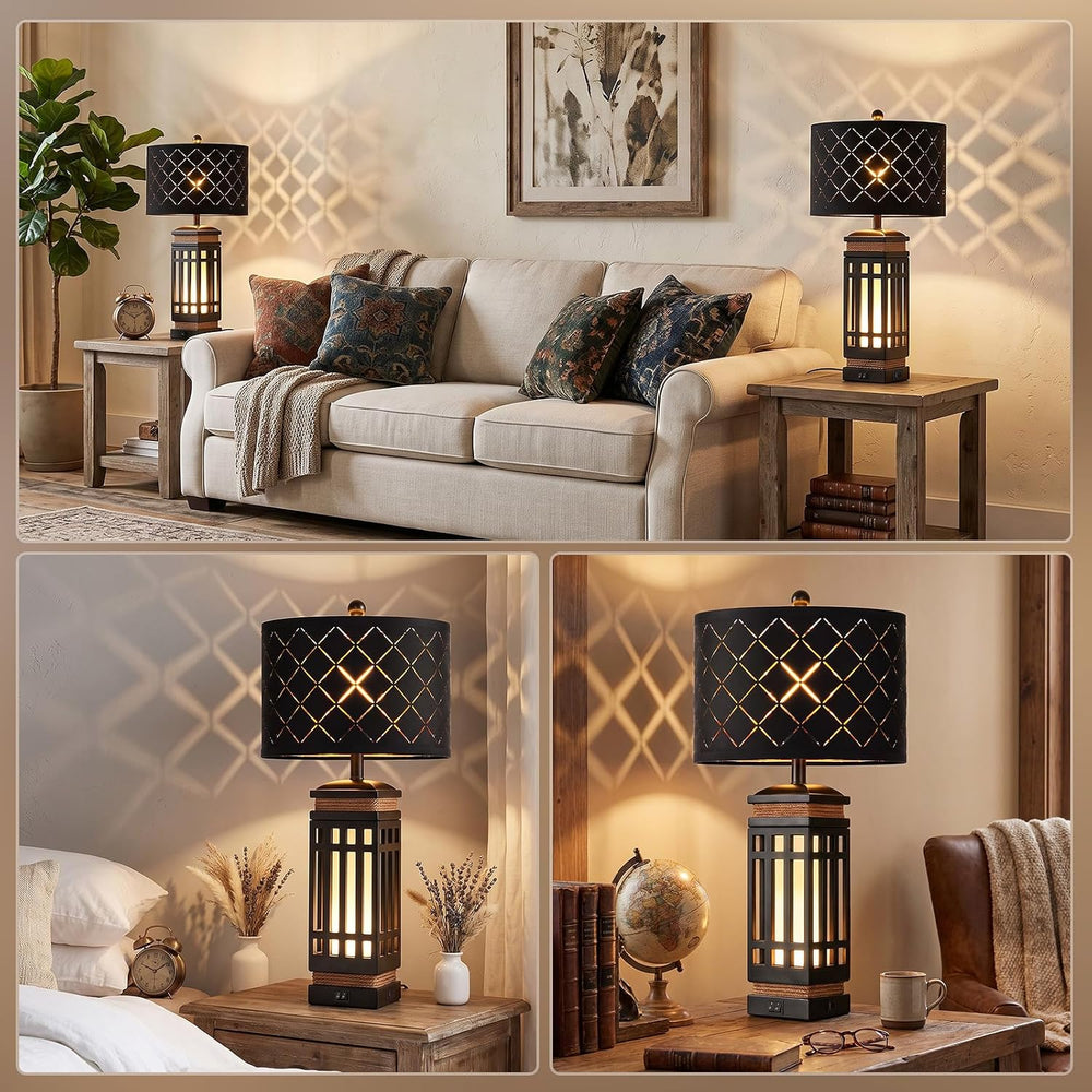 Hamucd 25'' Modern Farmhouse Table Lamp Set of 2 for Living Room Bedroom