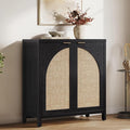 SICOTAS Rattan Sideboard Buffet Cabinet with Storage, Modern Credenza Storage Cabinet with Arch Doors & Adjustable Shelves, Coffee Bar Media Console Cabinets for Kitchen Living Room Entryway, Black