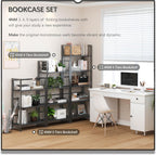 4NM No Assembly Folding Bookshelf Storage Shelves 4 Tiers Vintage Bookcase Standing Racks Study Organizer Home Office (All Black)
