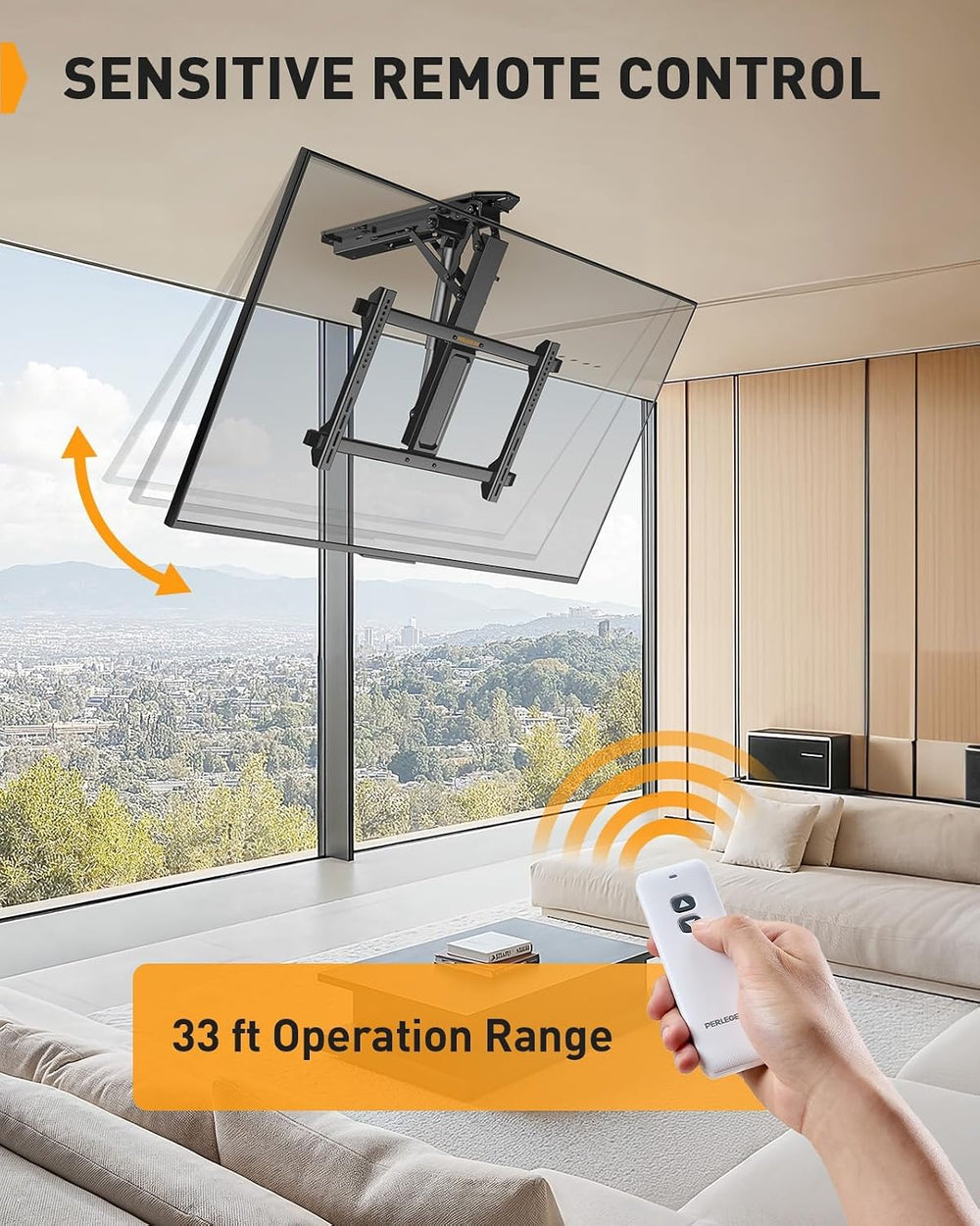 Perlegear Electric Ceiling TV Mount with Remote for 32-70 inch Flat and Curve...