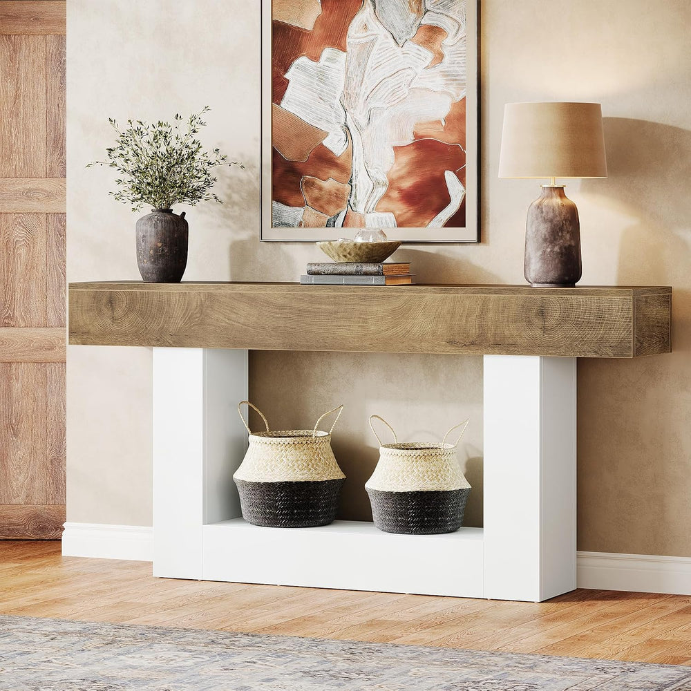 Tribesigns 63-Inch Long Console Table, 2-Tier Entryway Table Sofa Table with ...