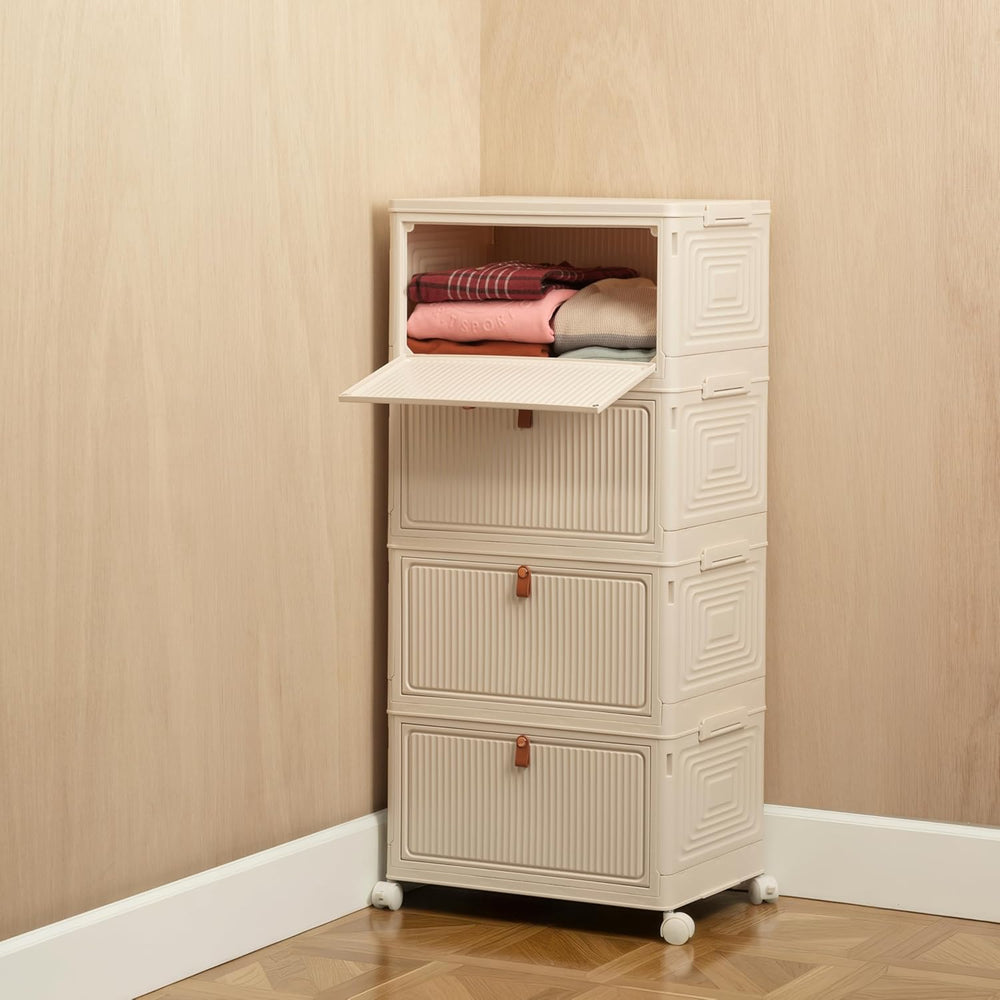 20 QT (80 QT Total) Foldable Storage Cabinet with Doors – 4 Tier Stackable Or...