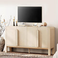 WAMPAT Modern TV Stand for TVs Up to 75 inches, 63" W Farmhouse Entertainment Center with Adjustable Shelf and 4 Doors, Media Console Table TV Cabinet for Living Room, Light Oak
