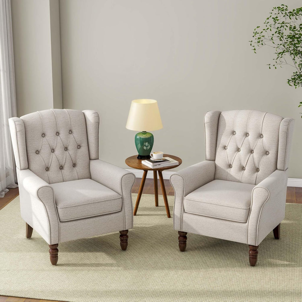 Accent Chair, Upholstered Armchair with Button Tufted High Back & Solid Wood Legs, Comfy Wingback Reading Single Sofa Chair for Small Spaces, Living Room, Bedroom
