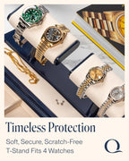 QWATCH Watch Stand Display Case - Acrylic Watch Box for 2 or 4 Watches with Jewelry Valet Tray and Drawer