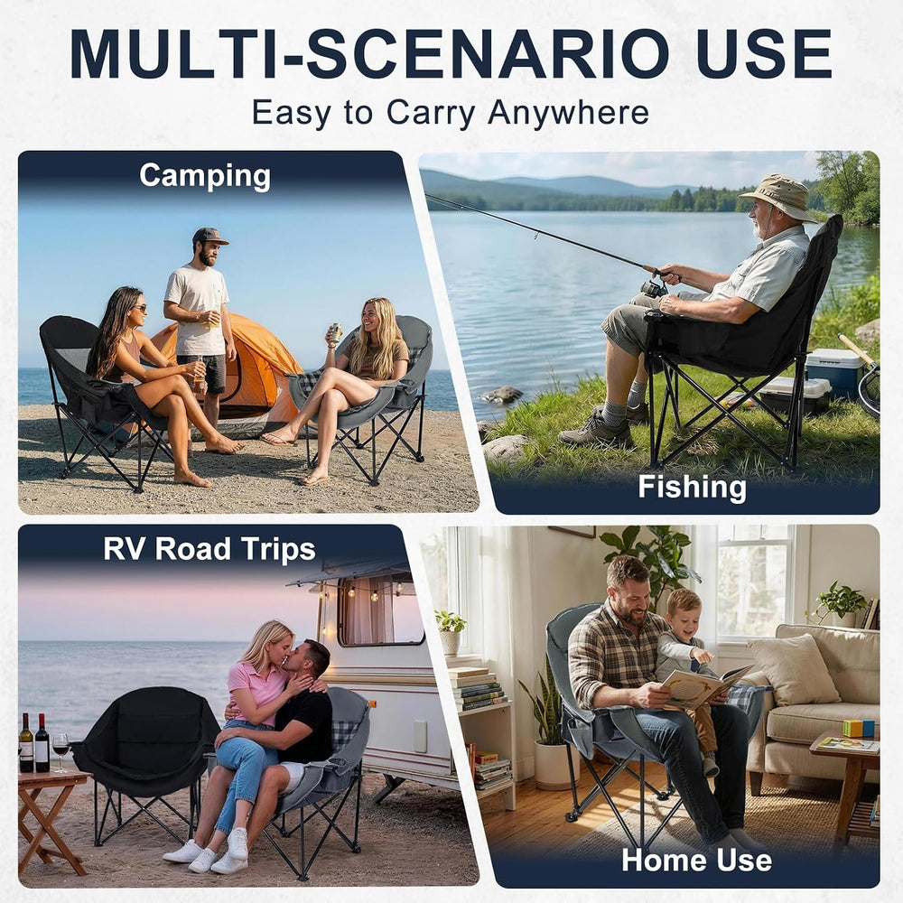 Oversized Camping Chairs for Adult - Heavy Duty Padded Portable Folding Chair...