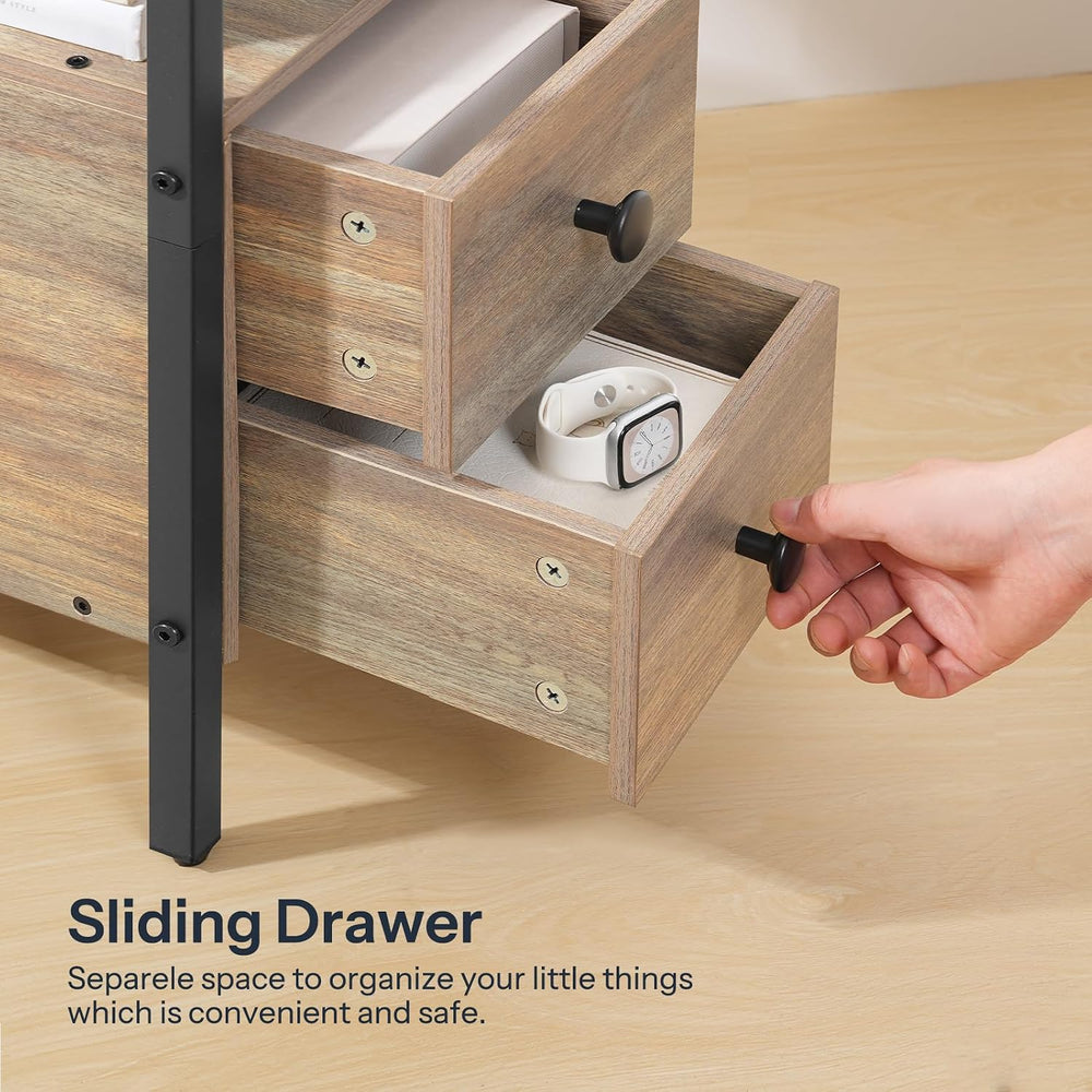 HOOBRO End Table with Charging Station, Narrow Side Table with 2 Drawer &...