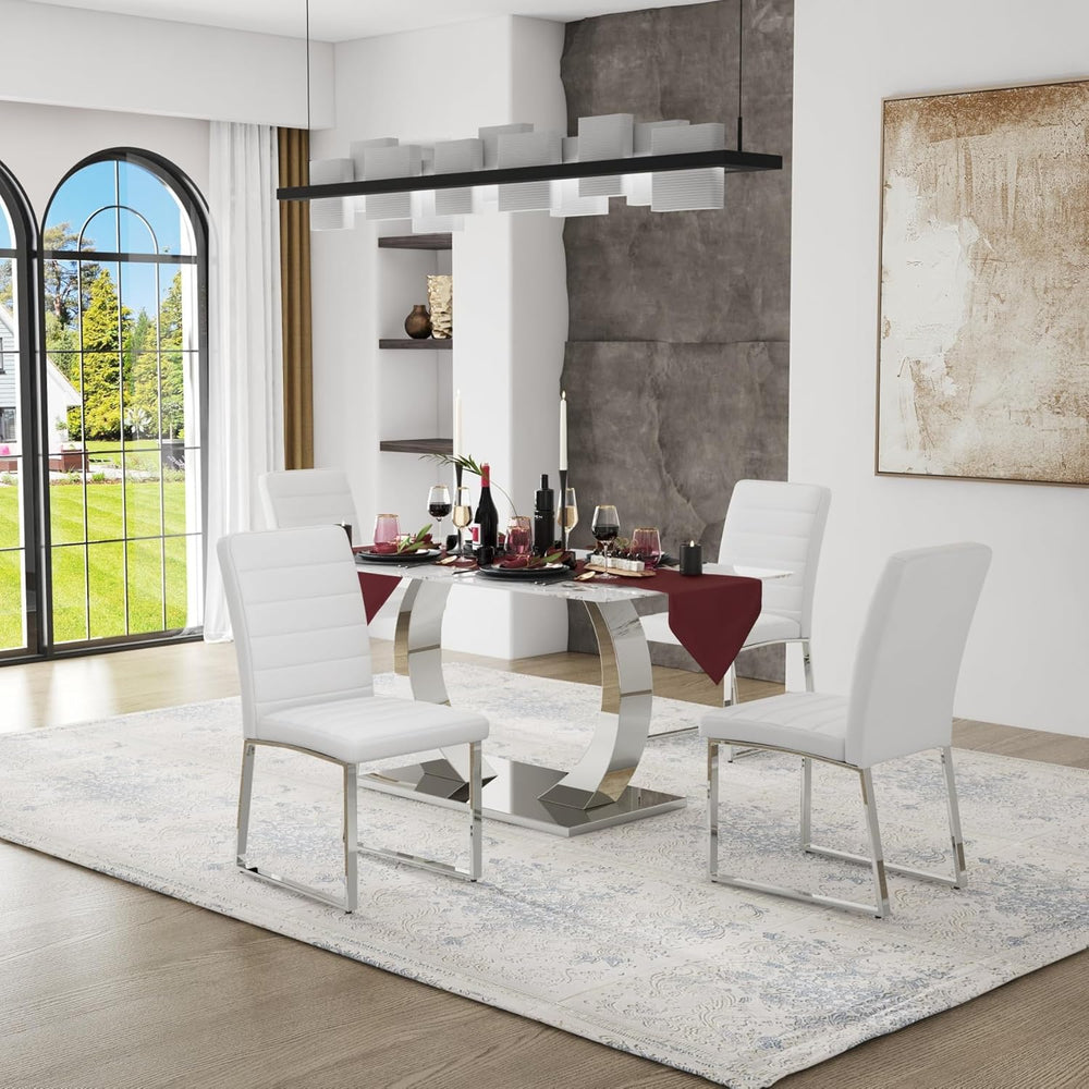 Modern Dining Chairs Set of 4, White Faux Leather Kitchen Chairs, Upholstered...