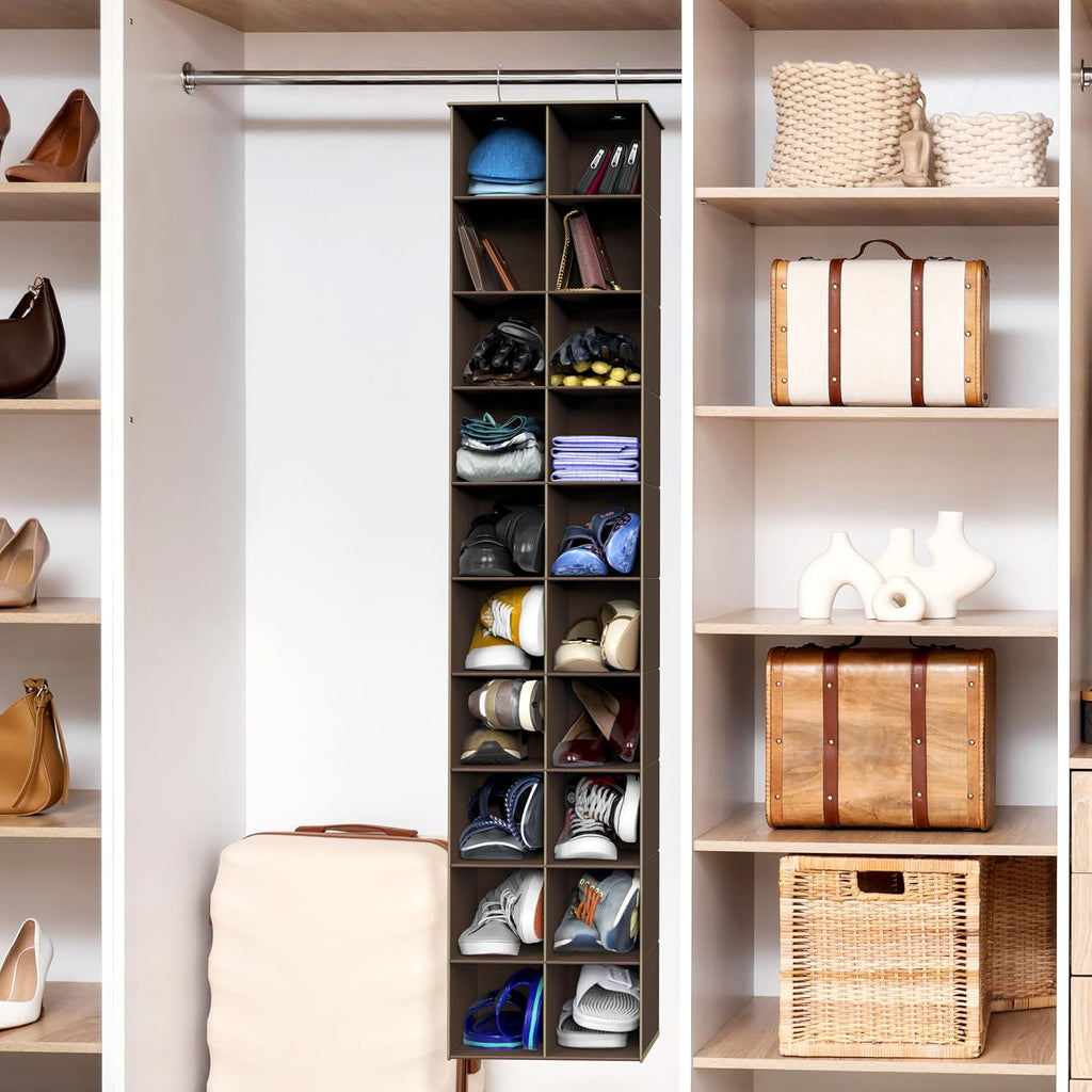 Simple Houseware 20 Section Shelves Hanging Shoes Organizer, Brown | Dual Metal Hooks, 10 Tier, Holds Up to 20 lbs, for Narrow Space