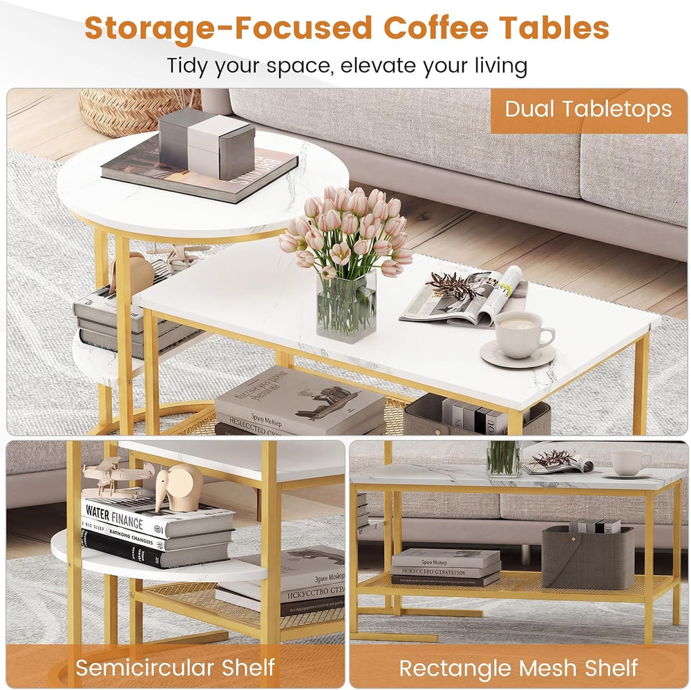 Giantex Nesting Coffee Table Set of 2, Detachable Rectangular Table & Rou...