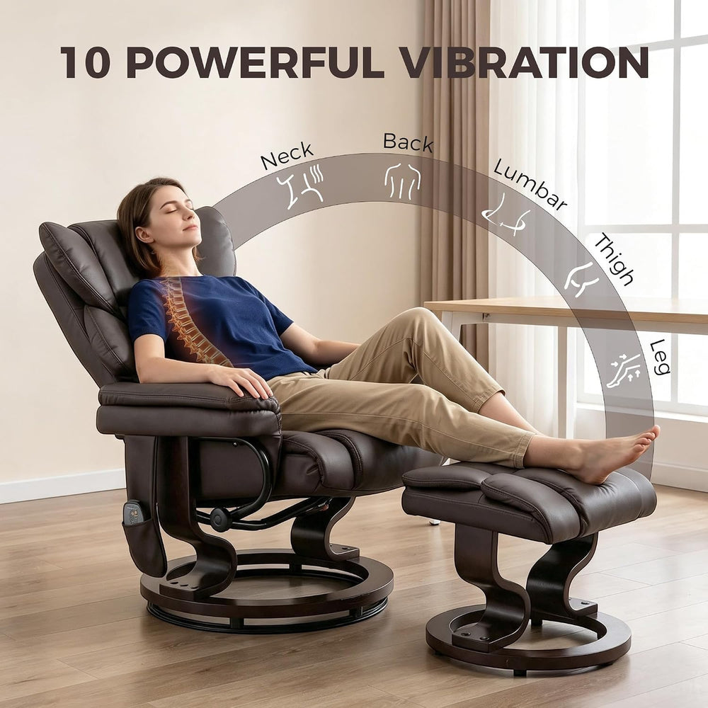 HOMCOM Massage Recliner Chair with Ottoman Footrest, 360° Swivel, Brown