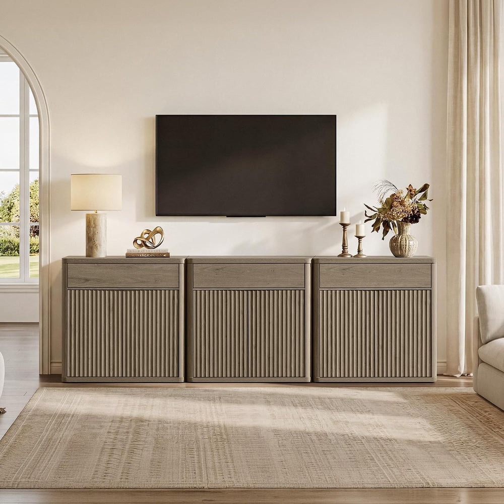 SICOTAS Buffet Cabinet with Storage - Accent Fluted Storage Cabinet with 2 Do...
