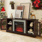 TV Stand with Electric Fireplace & Storage Cabinet, Entertainment Center with 2 Glass Door, Faux Stone Media Console Table for Living Room (Cherry,58" with Fireplace)