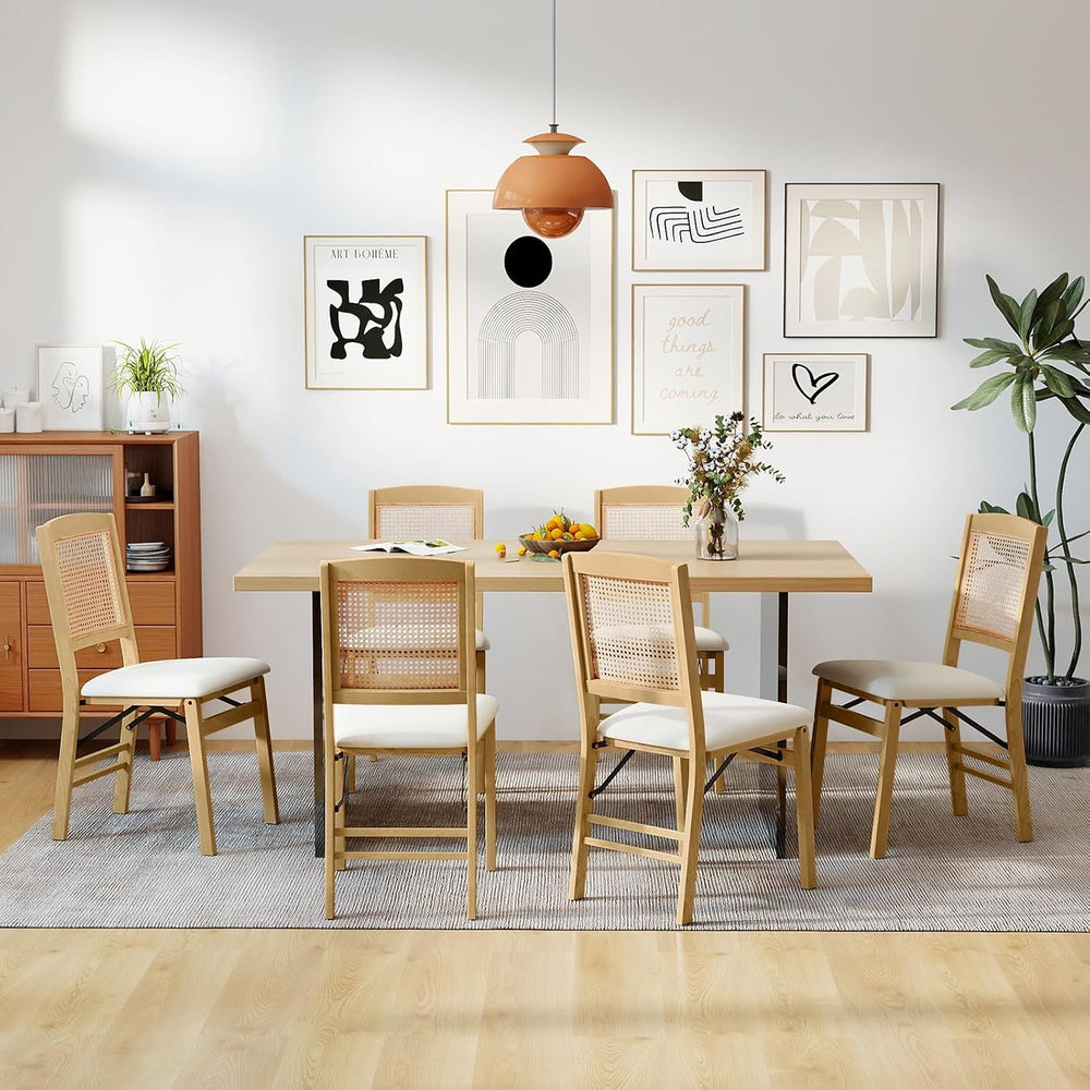 GIANTEX Folding Dining Chairs Set of 4, Rubber Wood Kitchen Chair w/Linen Pad...