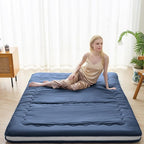 Japanese Floor Mattress, 4" Japanese Futon Mattress, Foldable & Portable Shiki Futon (shikibuton), Roll Up Thicken Sleeping Tatami Mat Sleeping Pad for Camping (Navy Blue, 54 x 80)