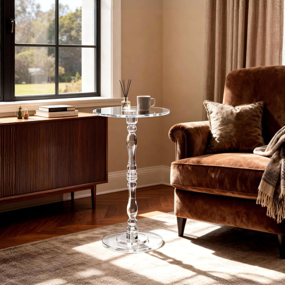 Acrylic Side Table, Classic Roman Column Pedestal End Table for Living Room, ...