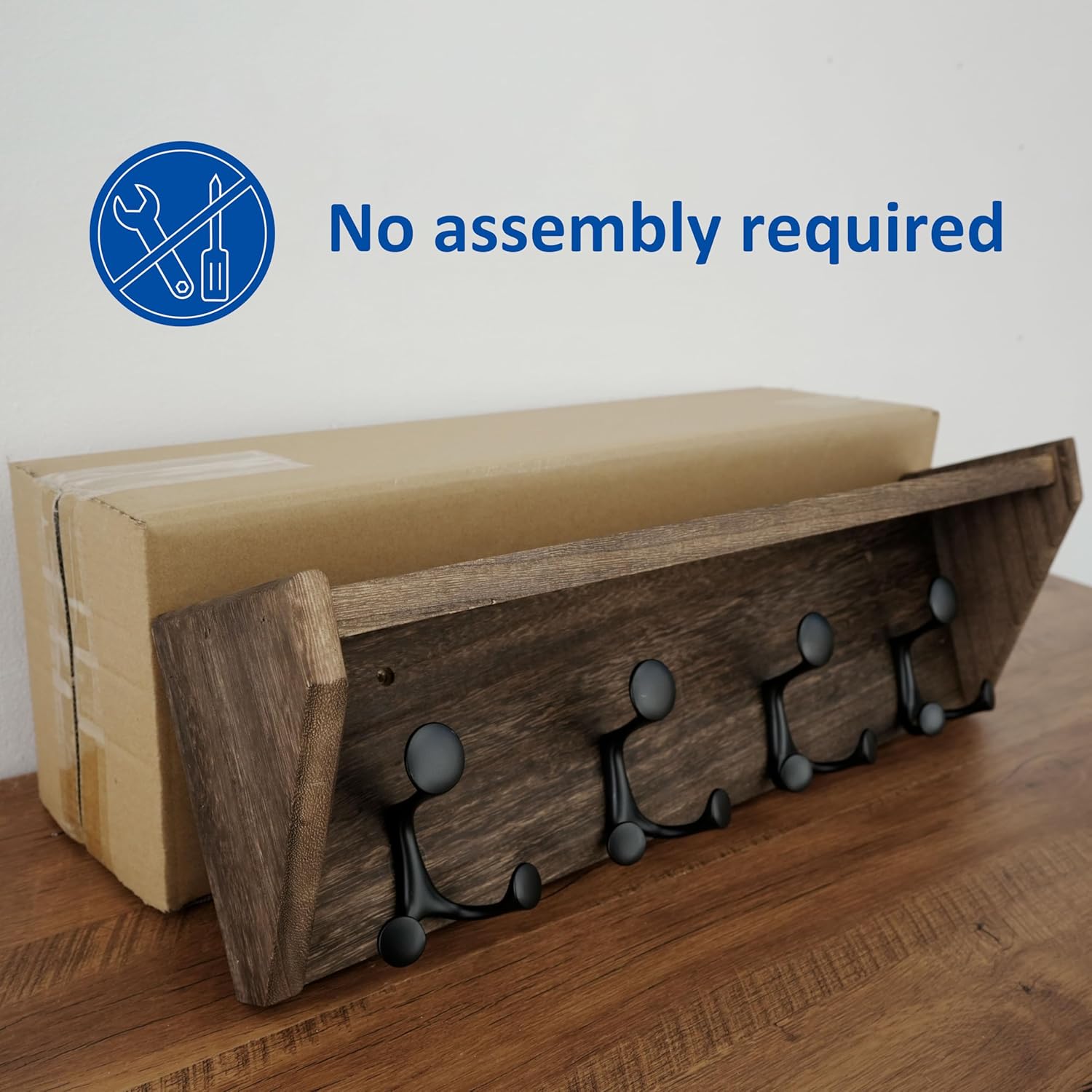WEBI Wall Shelf with Hooks Underneath,24” Long Wall Mounted Coat Rack with Shelf,Entryway Coat Rack with 4 Triple Hooks for Hanging Coats,Jacket,Hallway,Bedroom,Mudroom,Weathered Brown