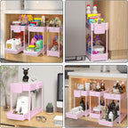 3 Pack Under Sink Organizers, 2-Tier Multi-Use Kitchen and Bathroom Organizers and Storage with Sliding Drawers，Bathroom Cabinet Organizer (Pink, 12.8 Inch)