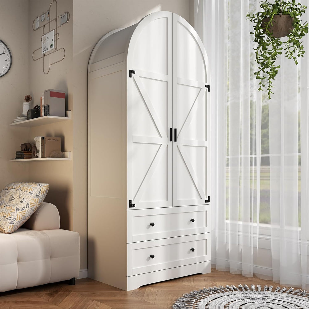 Gyfimoie White Armoire Wardrobe Closet with 2 Drawers, 75" Wooden Wardro...