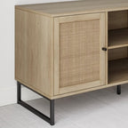 Nathan James 74101 Mina Modern TV Stand, Entertainment Cabinet, Media Console with a Natural Oak Wood Finish and Matte Black Accents with Storage Doors for Living Room or Media Room, Oak/Black