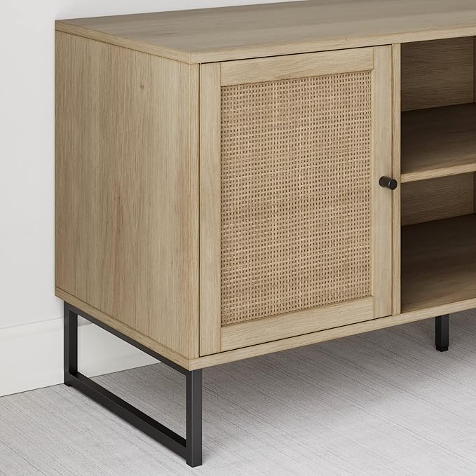 Nathan James 74101 Mina Modern TV Stand, Entertainment Cabinet, Media Console with Storage Doors for Living Room or Media Room, Oak/Black, Set of 2