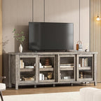 GAOMON TV Stand for 65" with Entertainment Center, Storage Cabinet, 4 Sliding Glass Doors, Mid Century Modern Media TV Console Table for Living Room Bedroom, Grey
