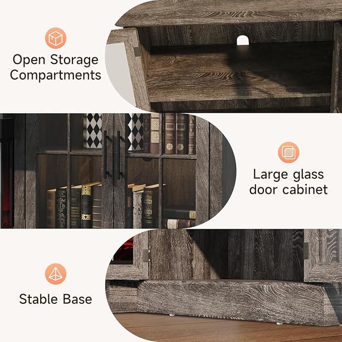 98" Farmhouse TV Stand with 36" Fireplace for Living Room,Media Entertainment Center with Adjustable Shelves and Large Storage Cabinets, TVs up to 100", Gray