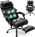 Massage Office Chair with Foot Rest,6 Points Vibration & Heat Executive Office Chairs,500LBS Big and Tall Office Chair for Heavy People,Ergonomic Reclining Desk Chair,Dual-Use Pillow,Home Office,Black