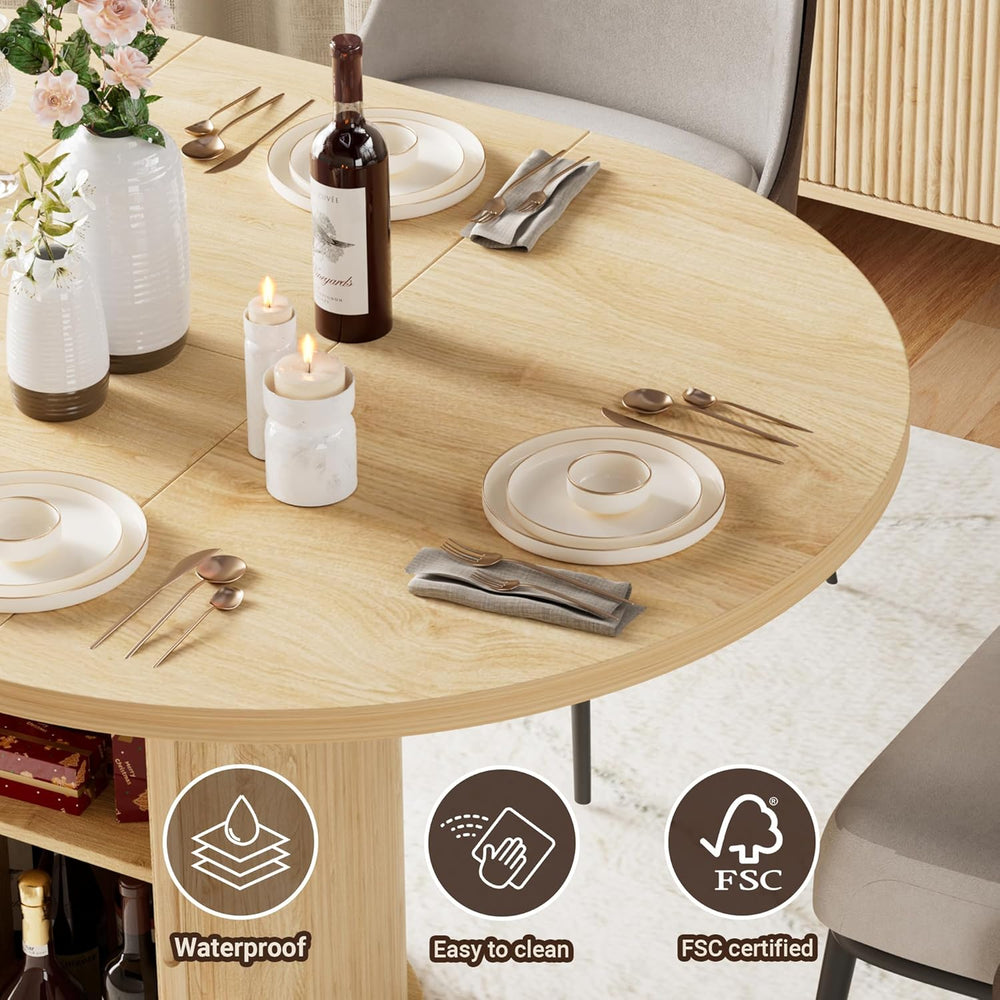 40-55in Extendable Round Table for 4-6, Multi-Use Oval Dining Table with Hidd...