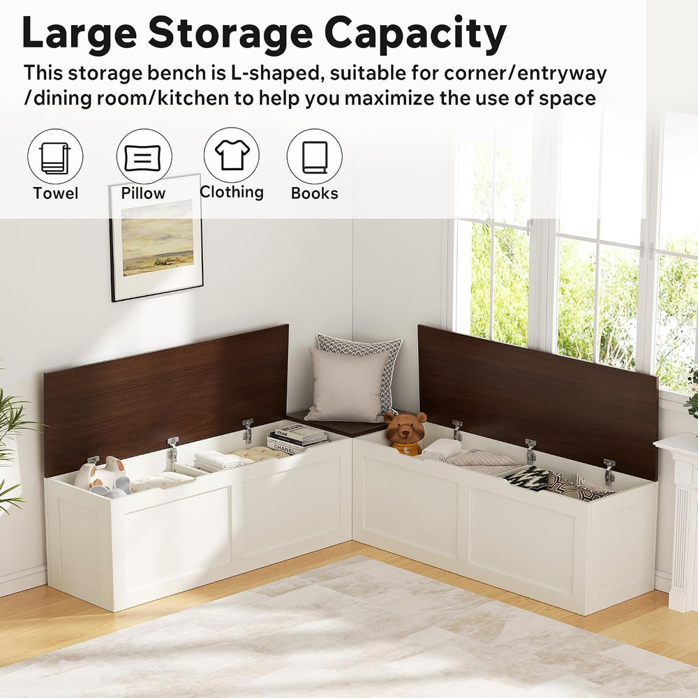 L Shaped Bench with Storage, 63" Breakfast Nook Benches, Kitchen Corner ...