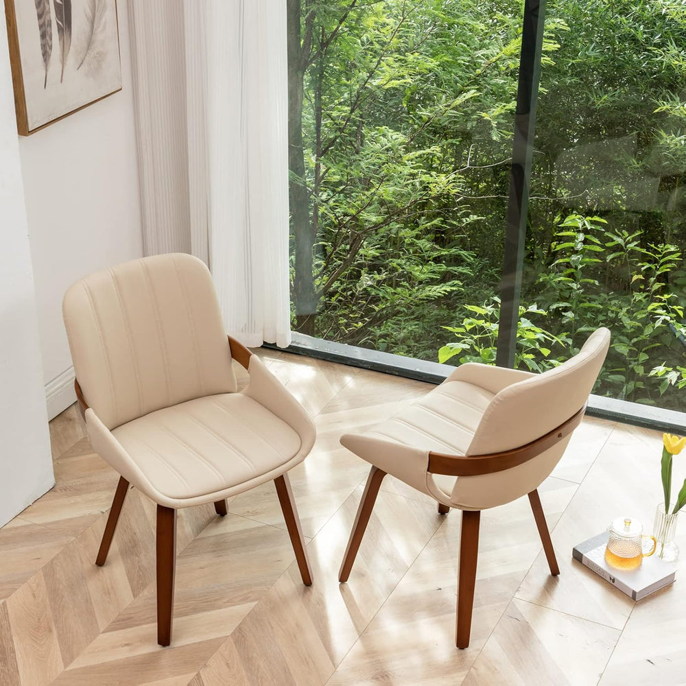 Mid Century Modern Faux Leather Upholstered Dining Chairs,Armless Accent Chai...