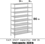 24" Deep x 54" Wide x 86" Height Wire Shelving Kit | 8-Tier | NSF Commercial Storage Rack Unit