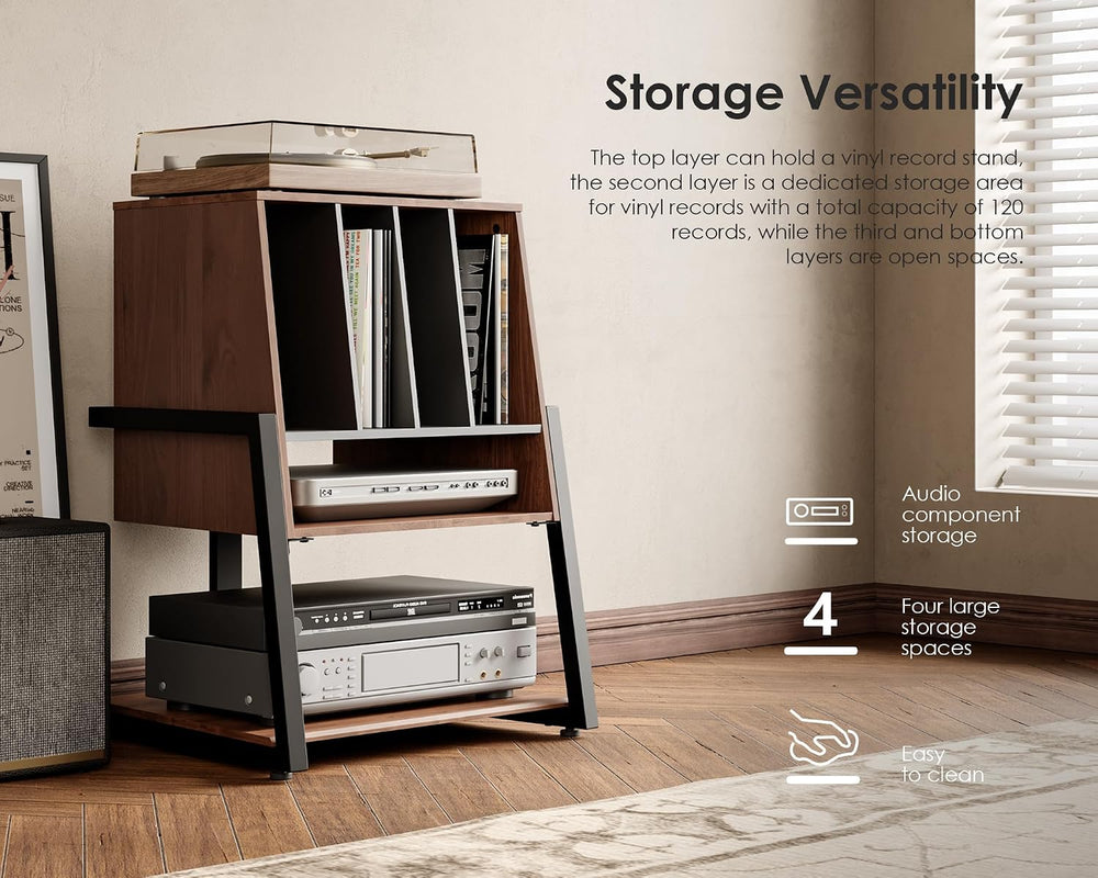 FITUEYES Record Player Stand with Storage for 120 Vinyl Records, Walnut | Vin...