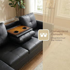 Leather 3-Piece L-Shaped Couches for Living Room, Sectional Sofa with Storage Ottoman & Movable Chaise, Modular Convertible Couch for Bedroom & Apartment, Deep Black