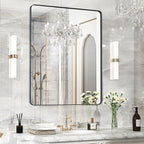 40×30 Black Bathroom Mirror, Rectangular Bathroom Vanity Mirror for Wall with Rounded Corners & Aluminum Alloy Frame, Tempered-Glass, Modern, Farmhouse, Horizontal/Vertical, Entryway, Bedroom